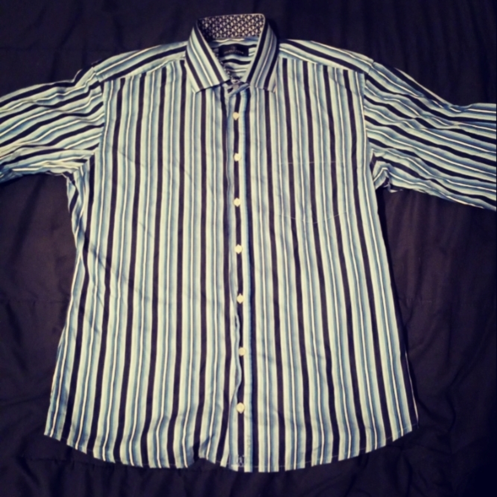 Men's Bugatchi Striped Blue and Black Shirt